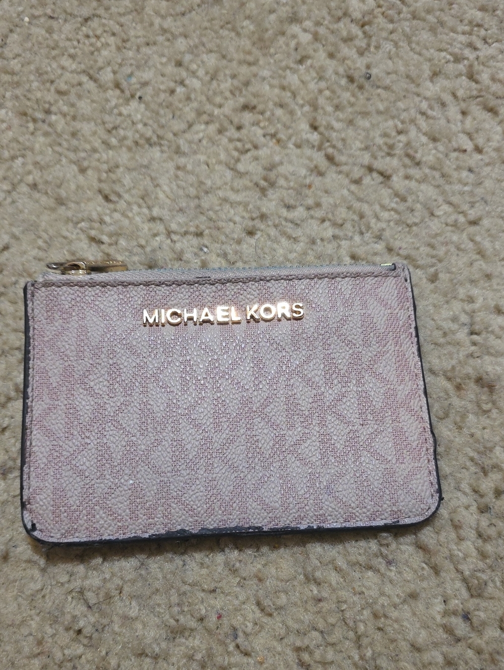 Michael Kors Blush Pink MK Logo Zip Card Holder with Gold Hardware